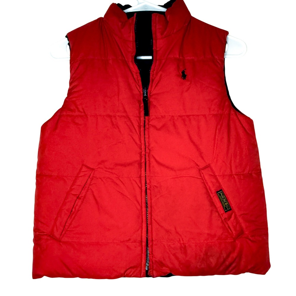 Polo Ralph Lauren Boys Size 7 Reversible Down Puffer Vest Red Navy READ